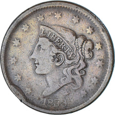 Coin, United States, Coronet Cent, Cent, 1838, U.S. Mint, Philadelphia