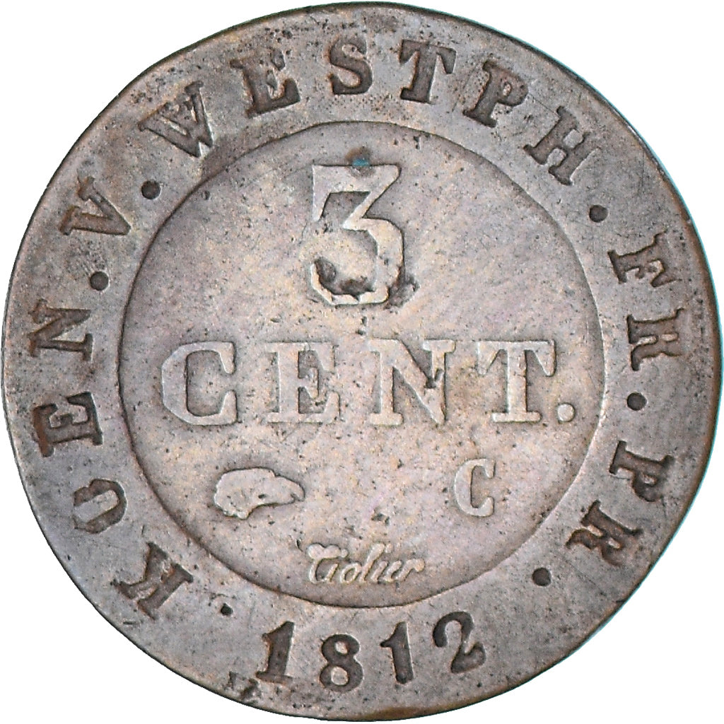 Coin, German States, WESTPHALIA, Jerome, 3 Centimes, 1812, EF(40-45), Copper