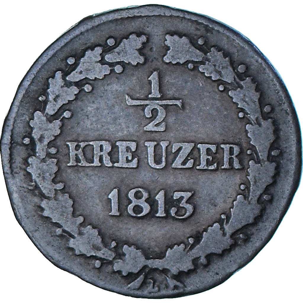 Moneda, Estados alemanes, NASSAU, 1/2 Kreuzer, 1813, Usingen, MBC, Cobre, KM:33