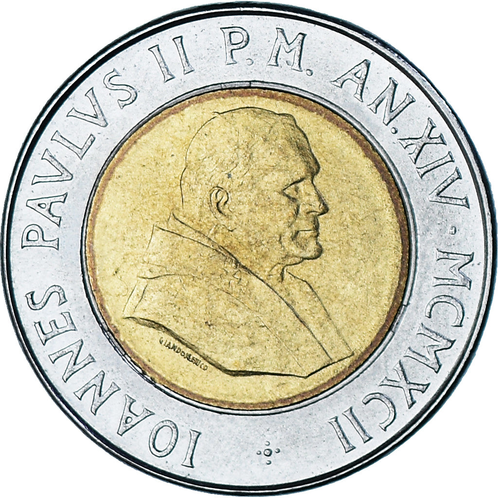 Moneda, CIUDAD DEL VATICANO, John Paul II, 500 Lire, 1992, SC, Bimetálico
