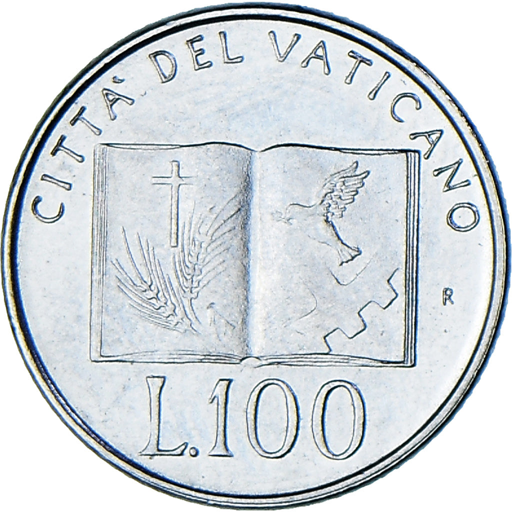 Moneda, CIUDAD DEL VATICANO, John Paul II, 100 Lire, 1992, SC, Acero inoxidable