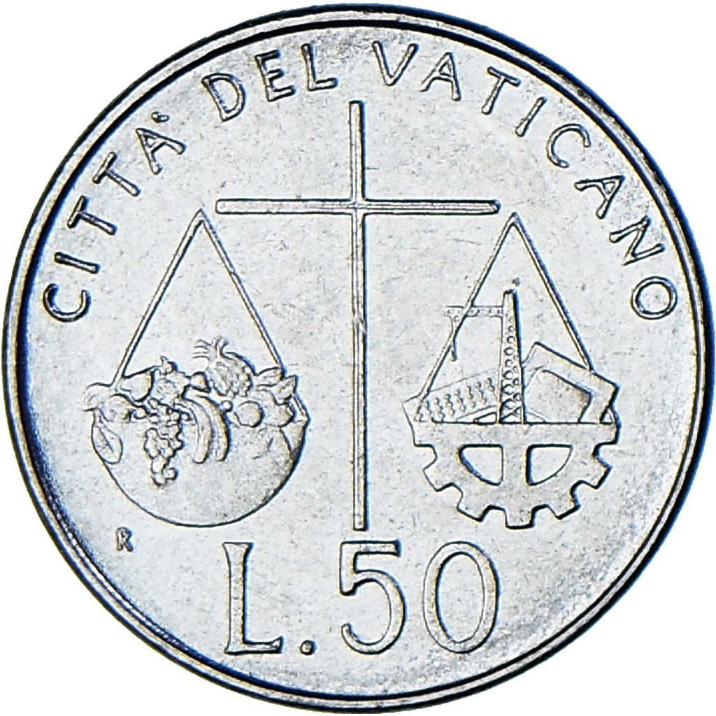 Coin, VATICAN CITY, John Paul II, 50 Lire, 1992, AU(55-58), Stainless Steel