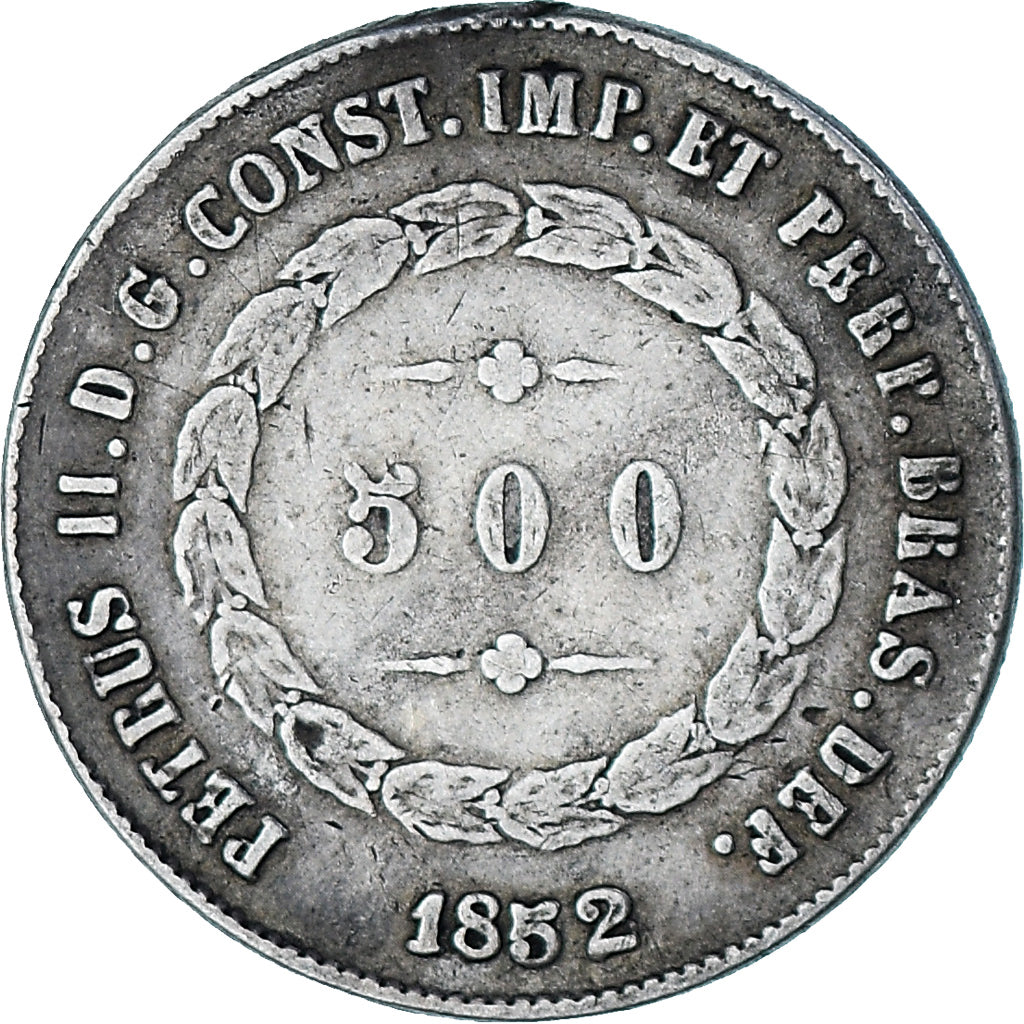 Münze, Brasilien, Pedro II, 500 Reis, 1852, SS, Silber, KM:458