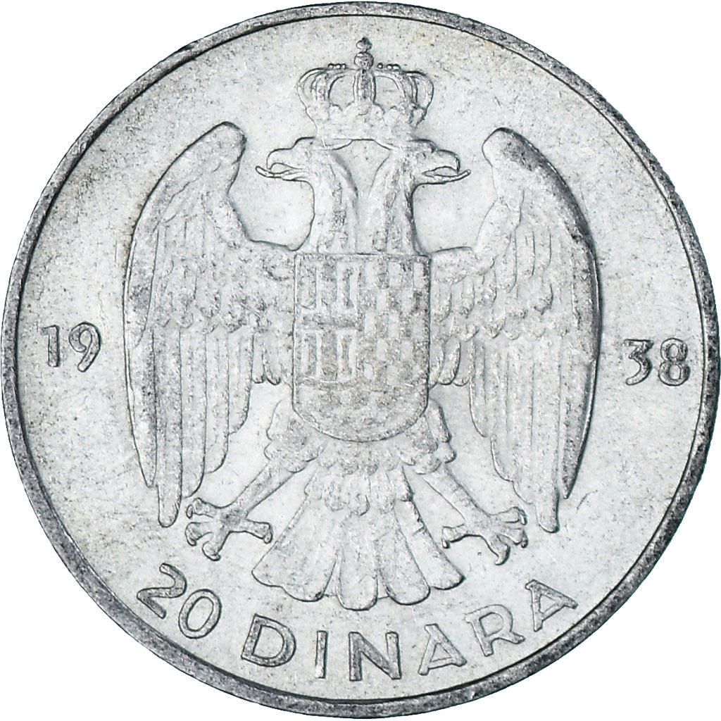Monnaie, Yougoslavie, Petar II, 20 Dinara, 1938, TTB+, Argent, KM:23