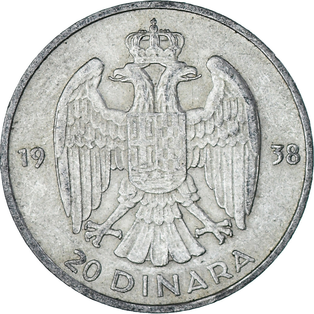 Coin, Yugoslavia, Petar II, 20 Dinara, 1938, AU(55-58), Silver, KM:23