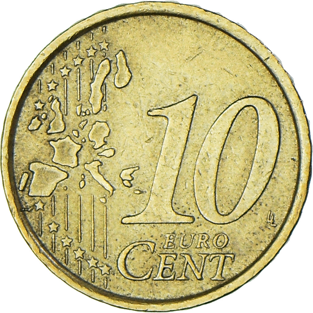 Coin, Italy, 10 Euro Cent, 2002, Rome, AU(55-58), Brass, KM:213