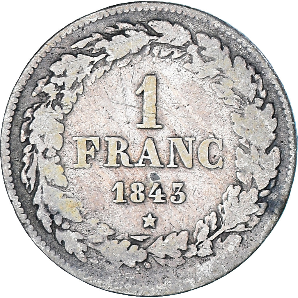 Coin, Belgium, Leopold I, Franc, 1843, AU(50-53), Silver, KM:7.1