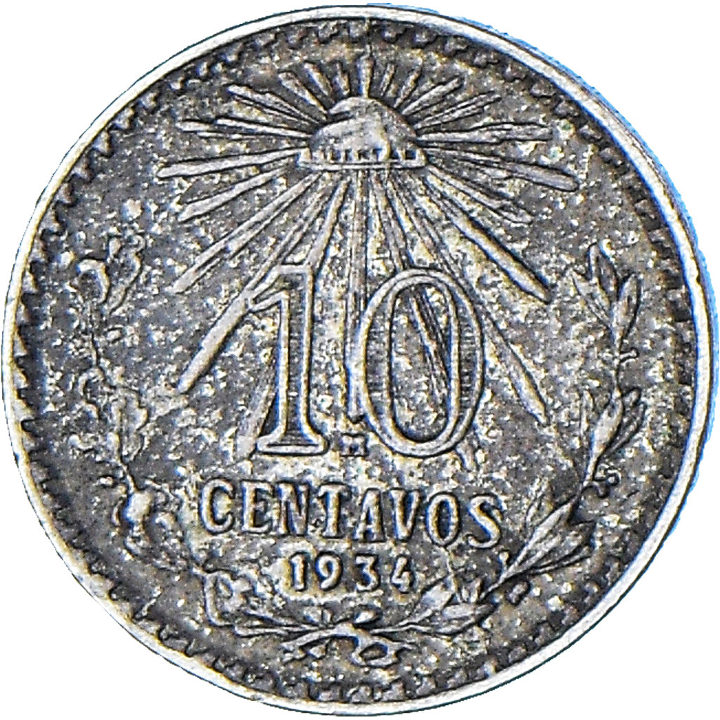 Coin, Mexico, 10 Centavos, 1934, Mexico City, VF(30-35), Silver, KM:431