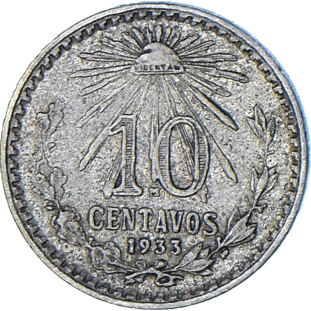 Coin, Mexico, 10 Centavos, 1933, Mexico City, EF(40-45), Silver, KM:431