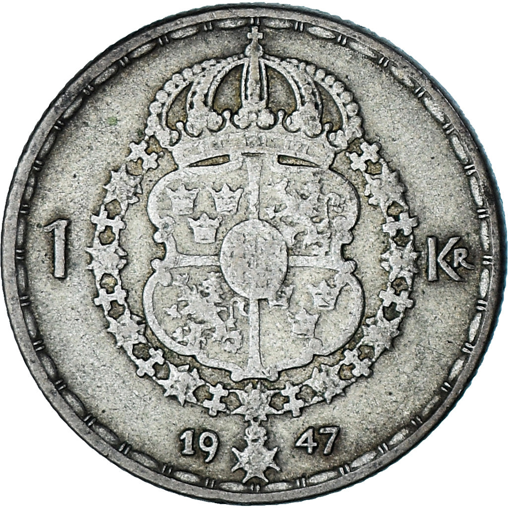 Moneta, Svezia, Gustaf V, Krona, 1947, BB, Argento, KM:814