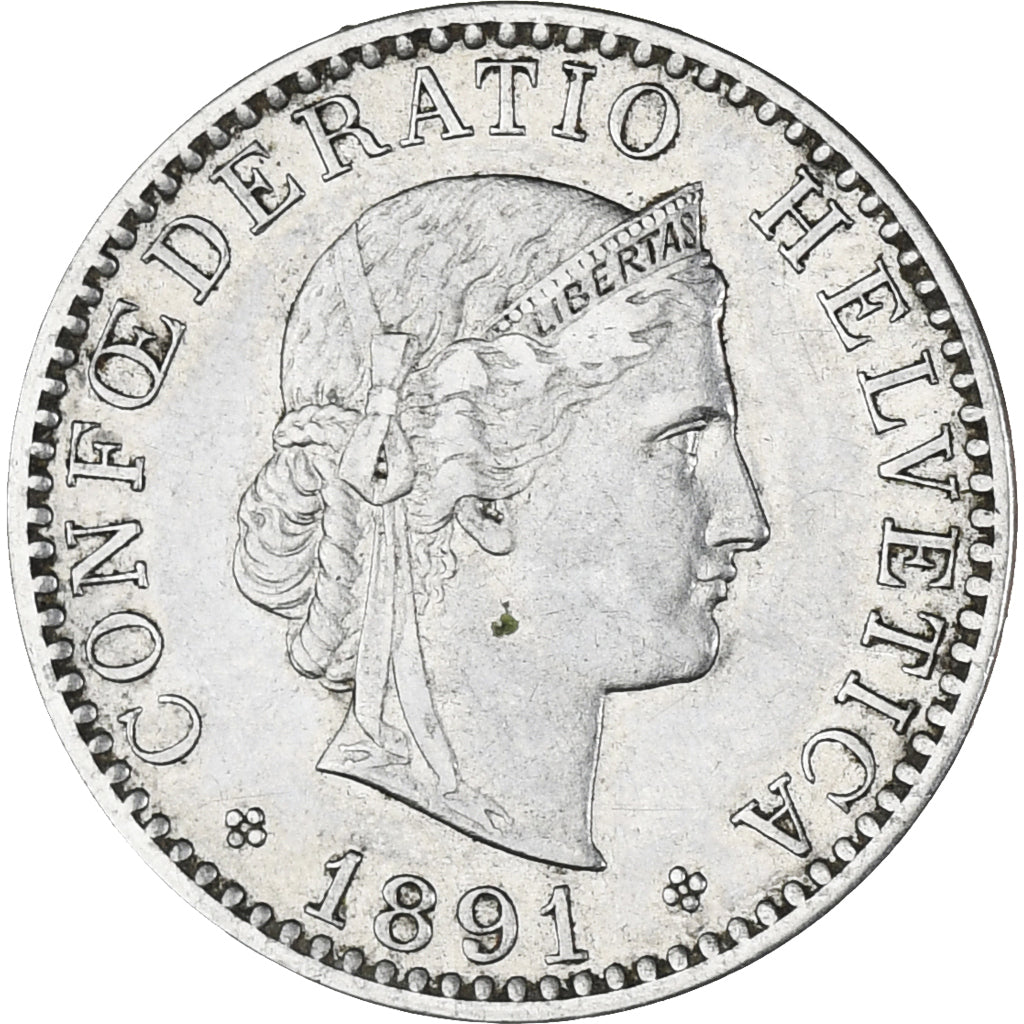 Switzerland, 20 Rappen, 1891, Bern, AU(55-58), Nickel, KM:29
