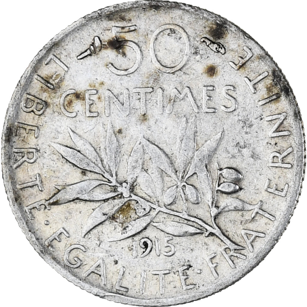 Moneda, Francia, Semeuse, 50 Centimes, 1915, Paris, MBC, Plata, KM:854