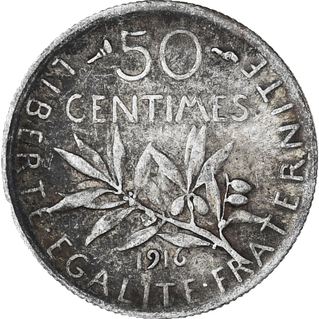 Moneda, Francia, Semeuse, 50 Centimes, 1916, Paris, MBC, Plata, KM:854