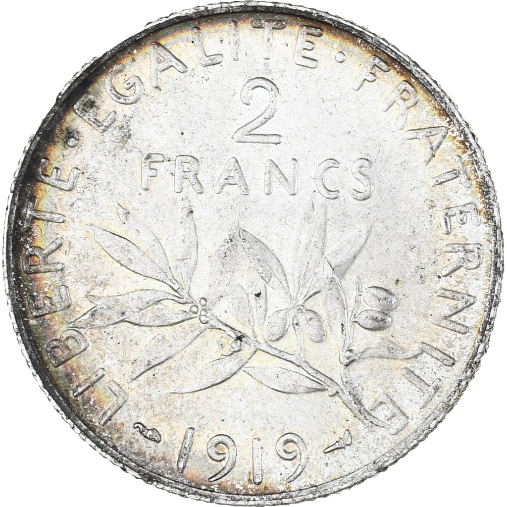 Coin, France, Semeuse, 2 Francs, 1919, Paris, EF(40-45), Silver, KM:845.1