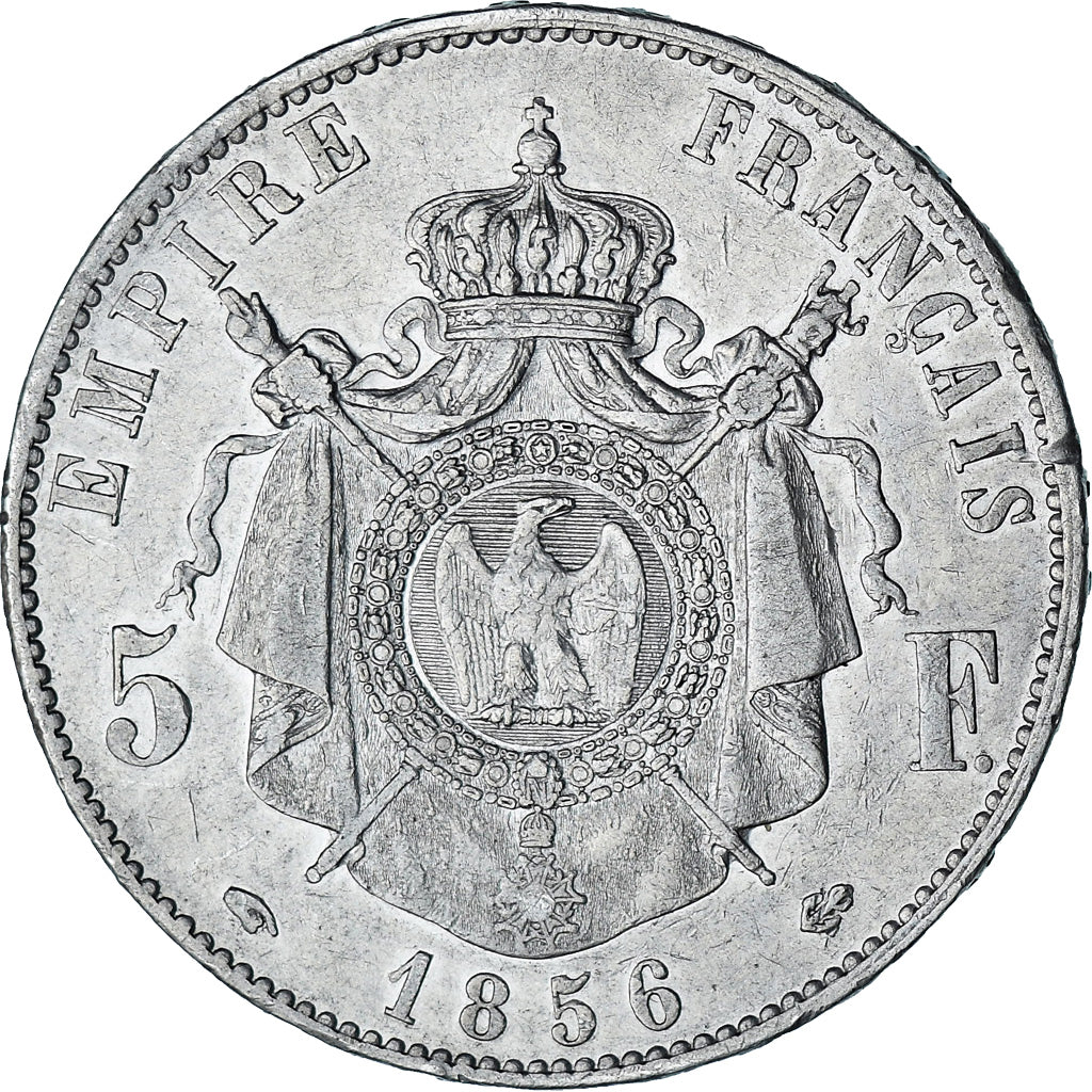 Francia, Napoleon III, 5 Francs, 1856, Paris, MBC+, Plata, KM:782.1, Gadoury:734