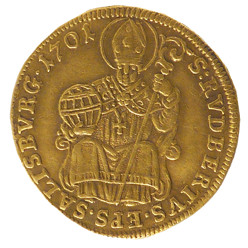 AUSTRIAN STATES, Ducat, 1701, Salzburg, KM #257, AU(50-53), Gold, 3.46