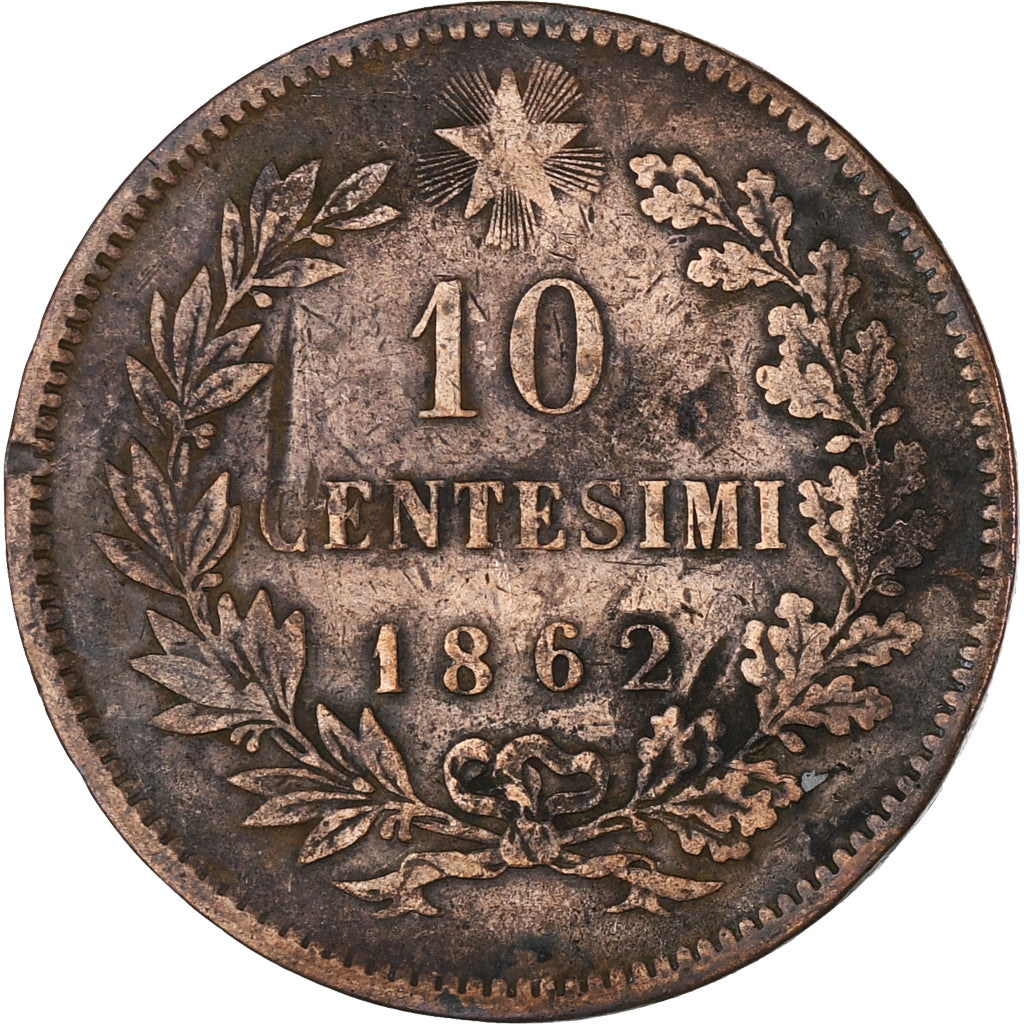 Moeda, Itália, Vittorio Emanuele II, 10 Centesimi, 1862, VF(20-25), Cobre