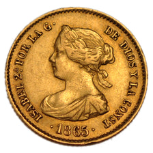 SPAIN, 4 Escudos, 1865, Madrid, KM #631.1, EF(40-45), Gold, 3.39