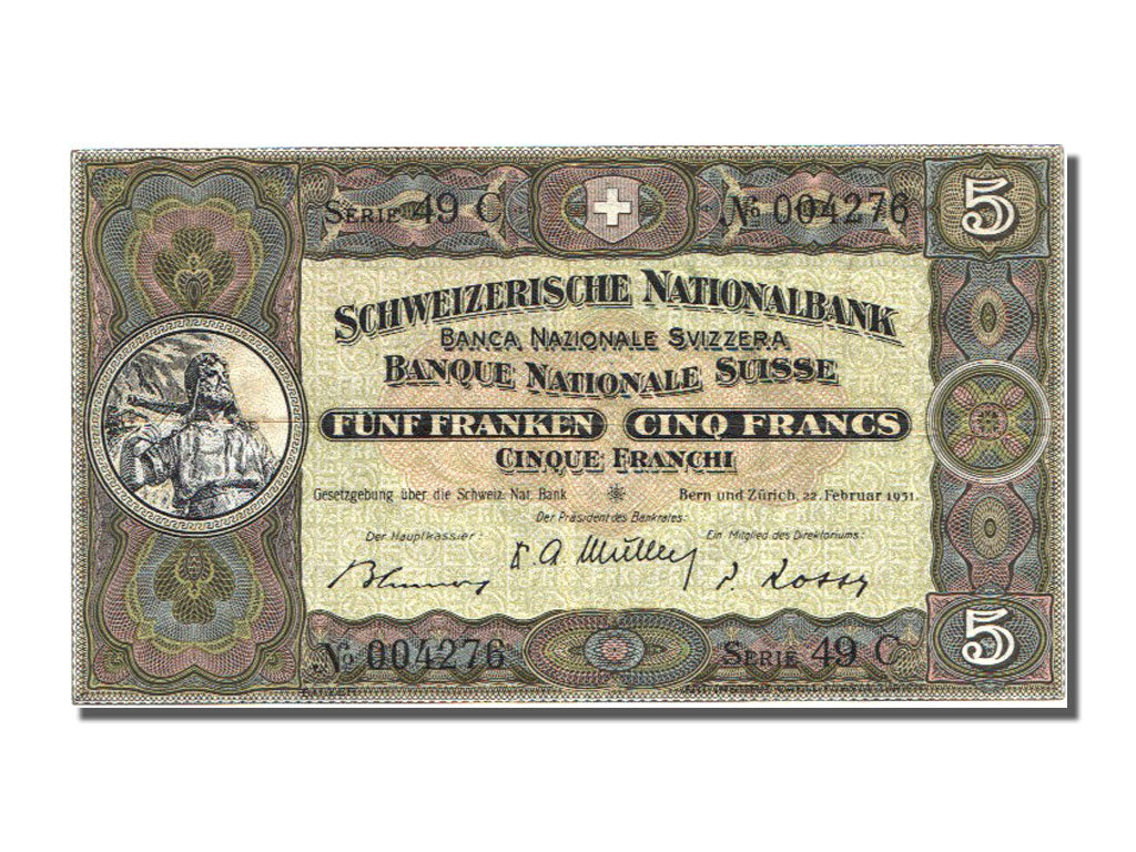 Banknote, Switzerland, 5 Franken, 1951, 1951-02-22, AU(55-58)