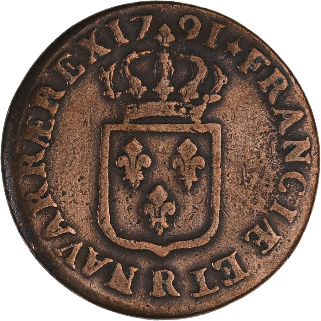 Francja, Louis XVI, Sol à l'Ecu, 1791, Orléans, VF(30-35), Miedź, KM:578.14