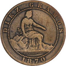 Coin, Spain, Provisional Government, 10 Centimos, 1870, EF(40-45), Copper