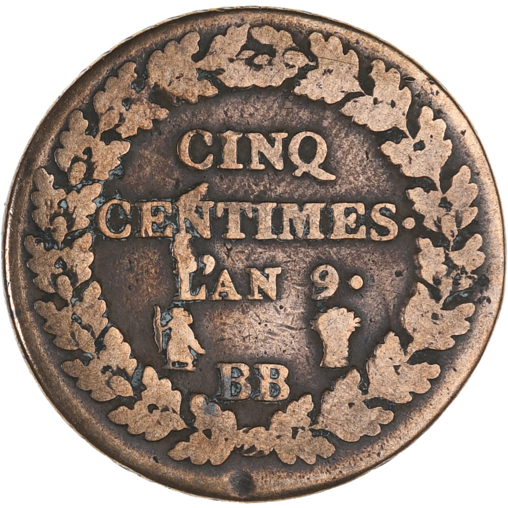 Coin, France, Dupré, 5 Centimes, An 9 (1801), Strasbourg, VF(30-35), Bronze