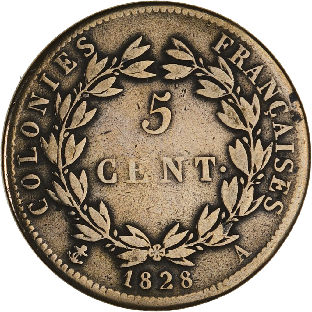 Colonies françaises, Charles X, 5 Centimes, 1828, Paris, TTB, Bronze, KM:10.1