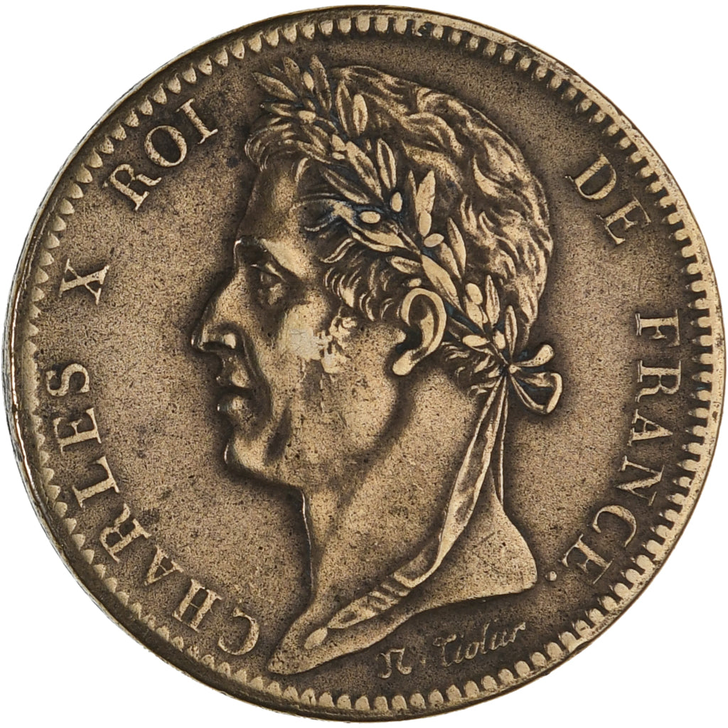 FRENCH COLONIES, Charles X, 10 Centimes, 1827, La Rochelle, AU(50-53), Bronze
