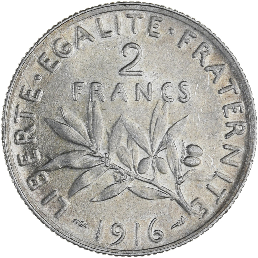Coin, France, Semeuse, 2 Francs, 1916, Paris, AU(55-58), Silver, KM:845.1
