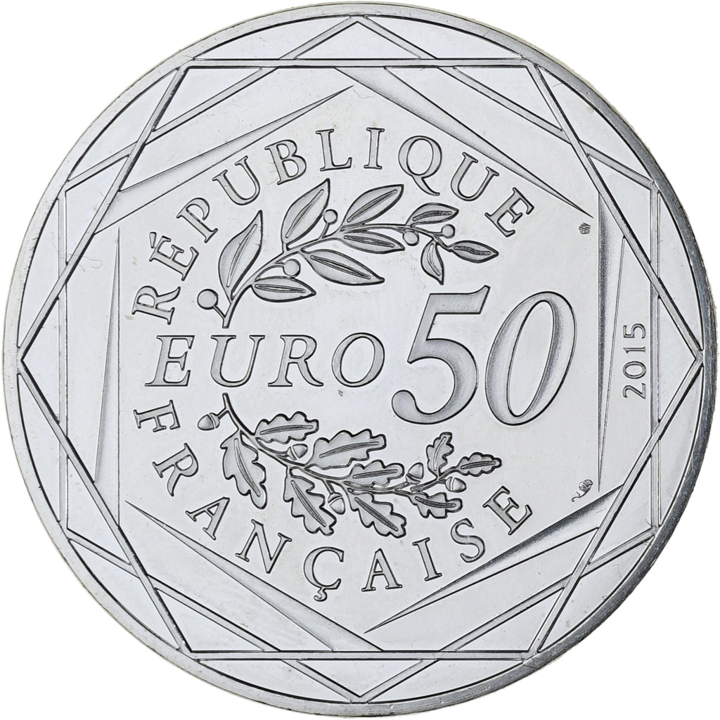 France, 50 Euro, Astérix et la paix - Idéfix, 2015, MS(63), Silver
