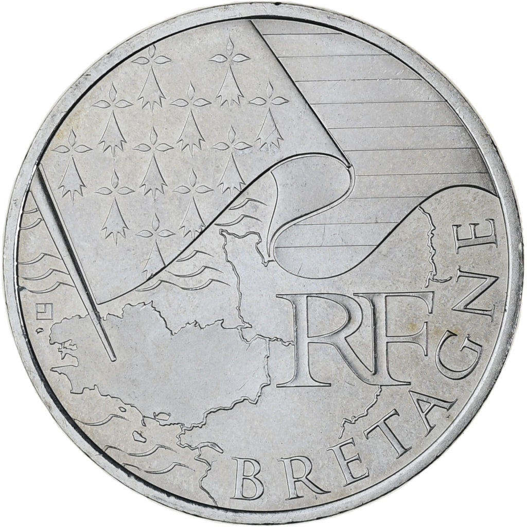 France, 10 Euro, Euros des régions, 2010, Paris, Bretagne, SPL, Argent, KM:1648