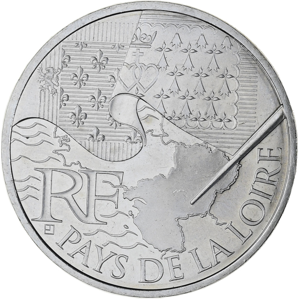 France, 10 Euro, Euros des régions, 2010, Paris, Pays De La Loire, SPL, Argent