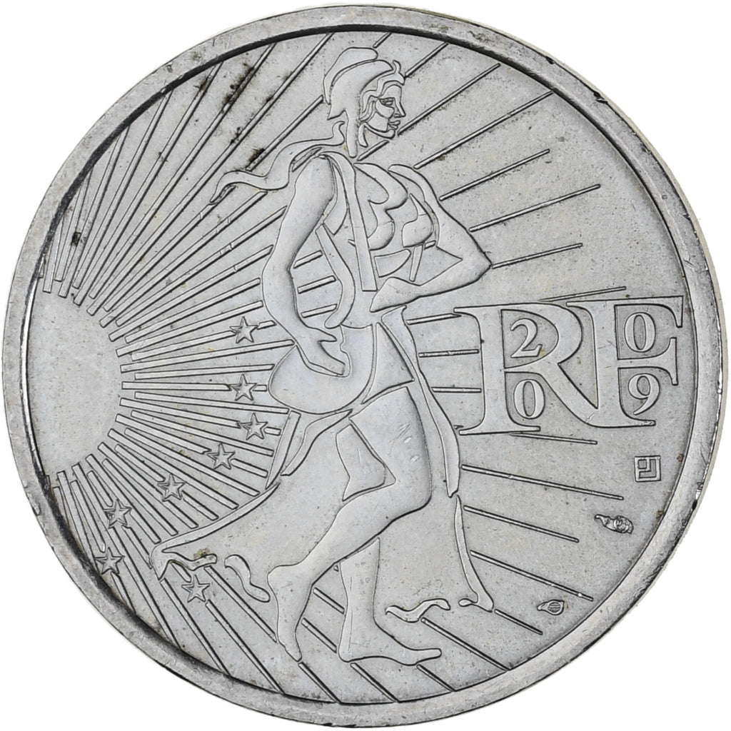 França, 10 Euro, Semeuse, 2009, MS(63), Prata, KM:1580