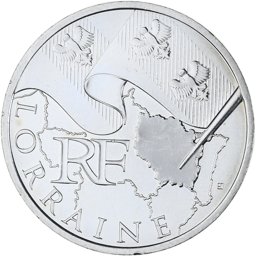 France, 10 Euro, Euros des régions, 2010, Paris, Lorraine, MS(63), Silver