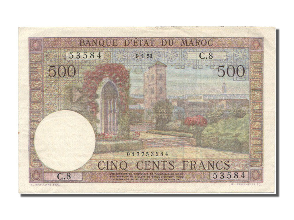 Maroc, 500 Francs type 1949