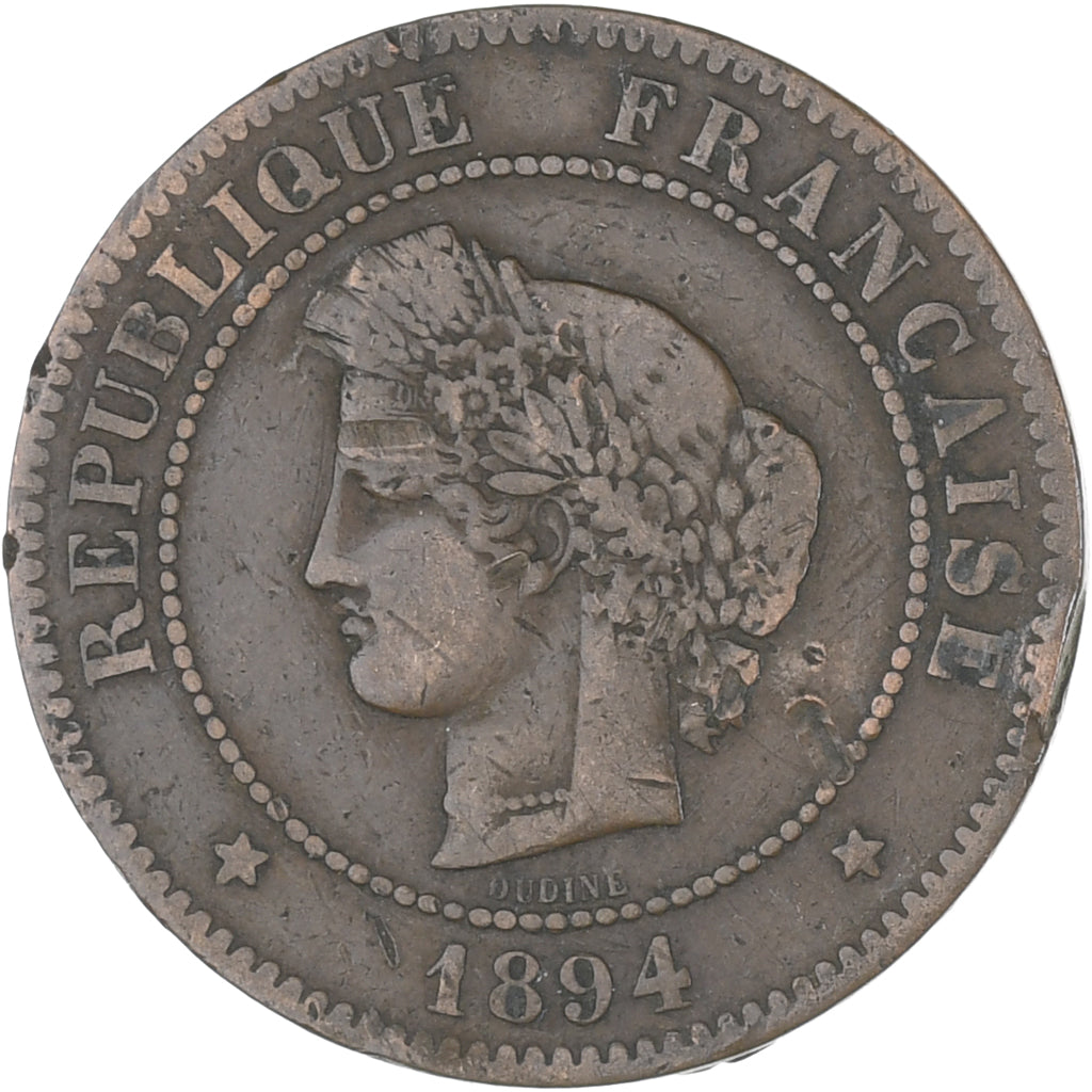 France, Cérès, 5 Centimes, 1894, Paris, VF(20-25), Bronze, KM:821.1