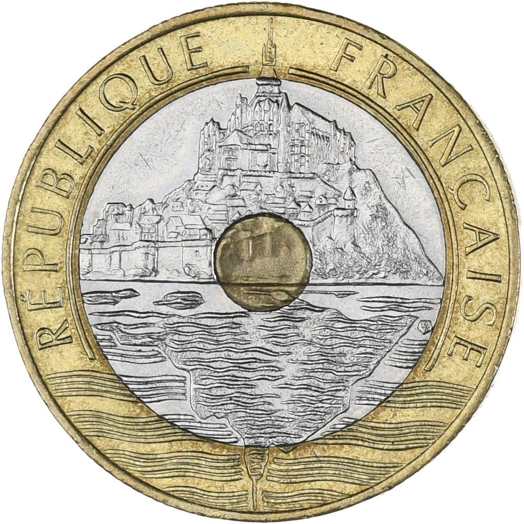 Munten, Frankrijk, Mont Saint Michel, 20 Francs, 1992, UNC-, Tri-Metallic