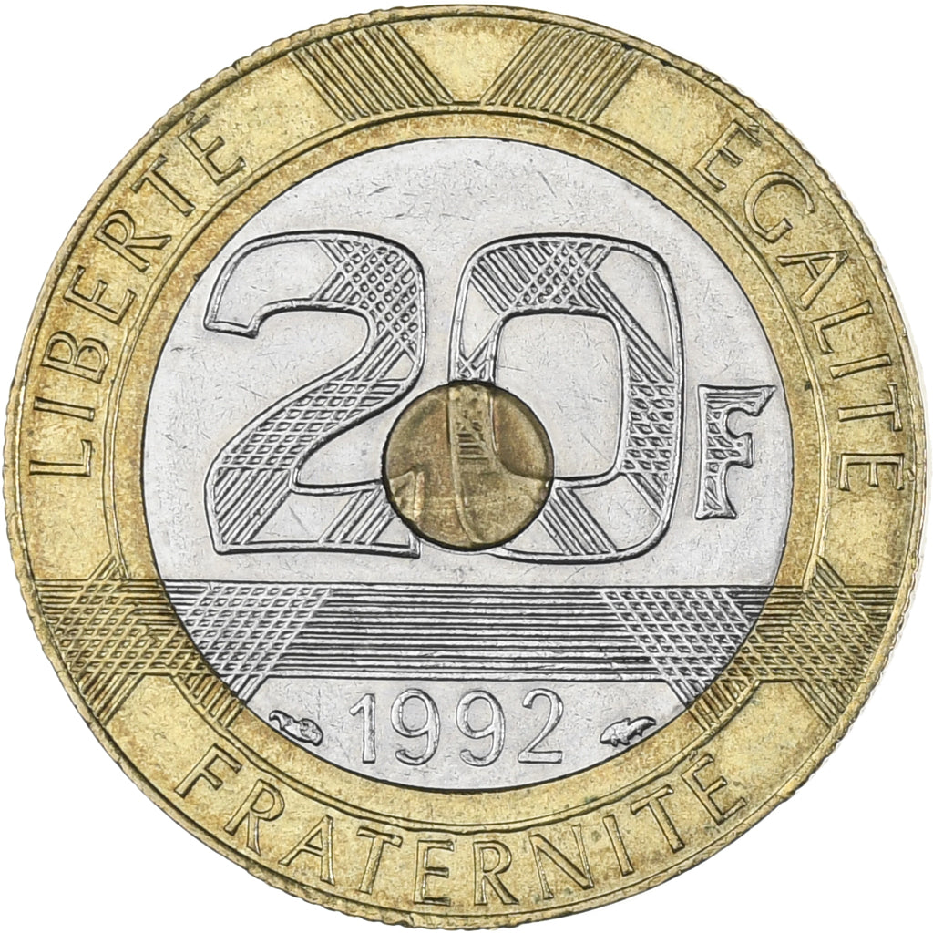 Munten, Frankrijk, Mont Saint Michel, 20 Francs, 1992, UNC-, Tri-Metallic