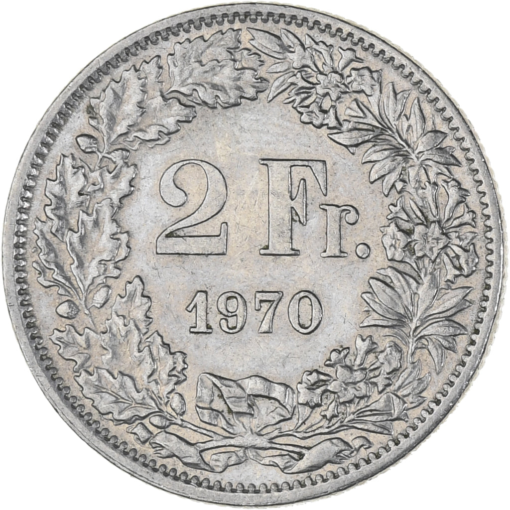 Coin, Switzerland, 2 Francs, 1970, Bern, AU(55-58), Copper-nickel, KM:21a.1