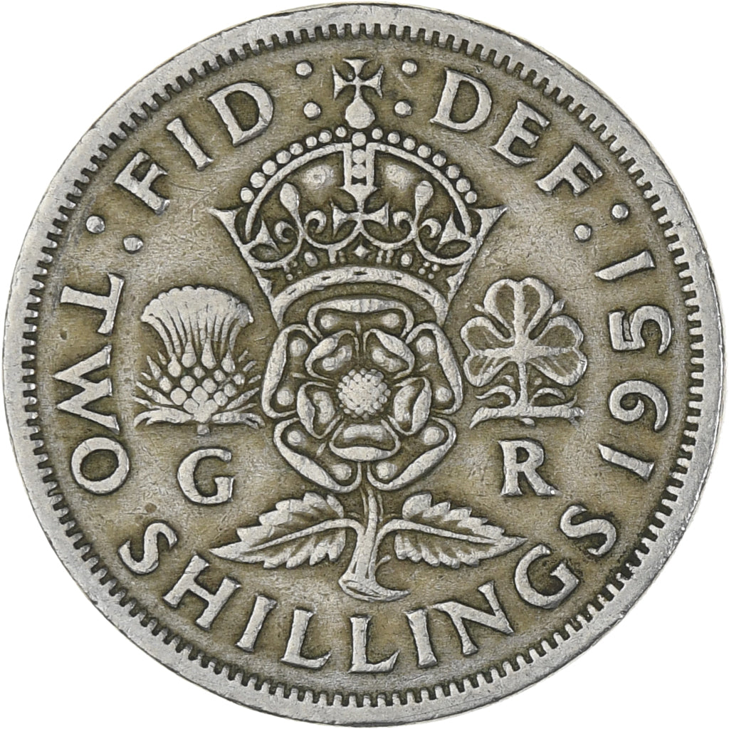 Groot Bretagne, George VI, Florin, Two Shillings, 1951, ZF, Cupro-nikkel, KM:878