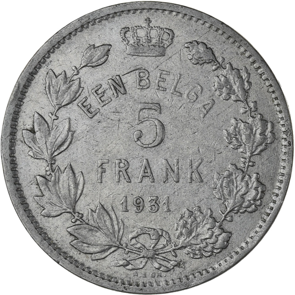 Moneda, Bélgica, 5 Francs, 5 Frank, 1931, MBC, Níquel, KM:98