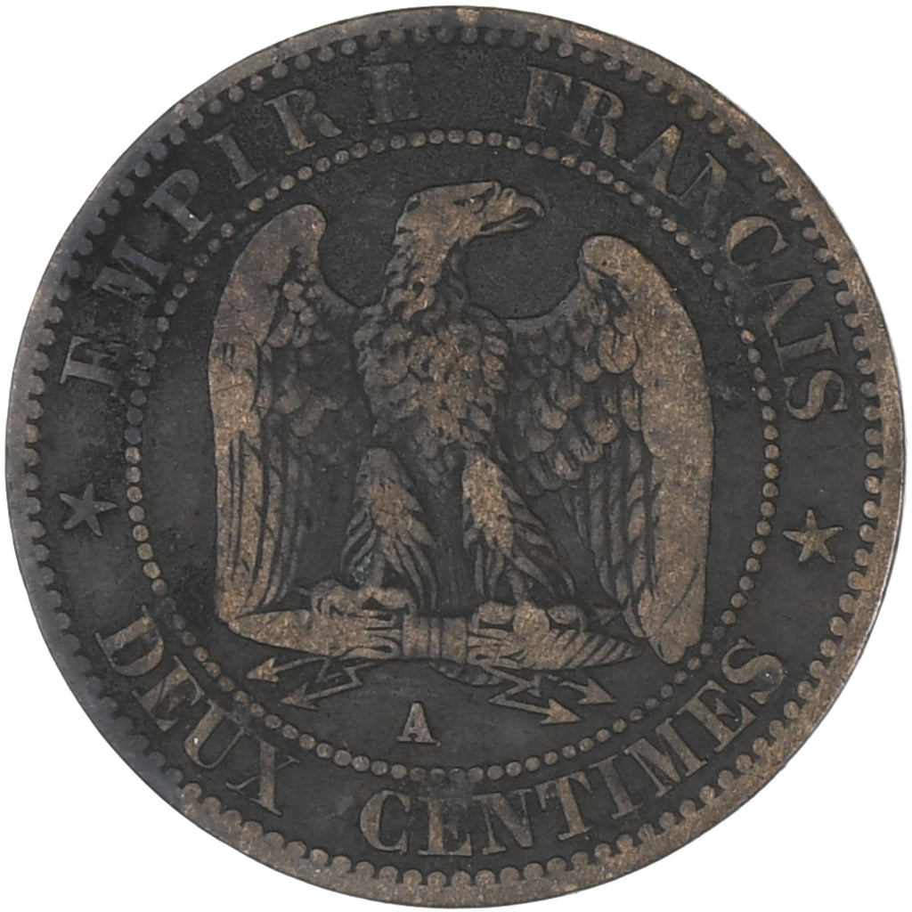 Moneda, Francia, Napoleon III, Napoléon III, 2 Centimes, 1856, Paris, BC+