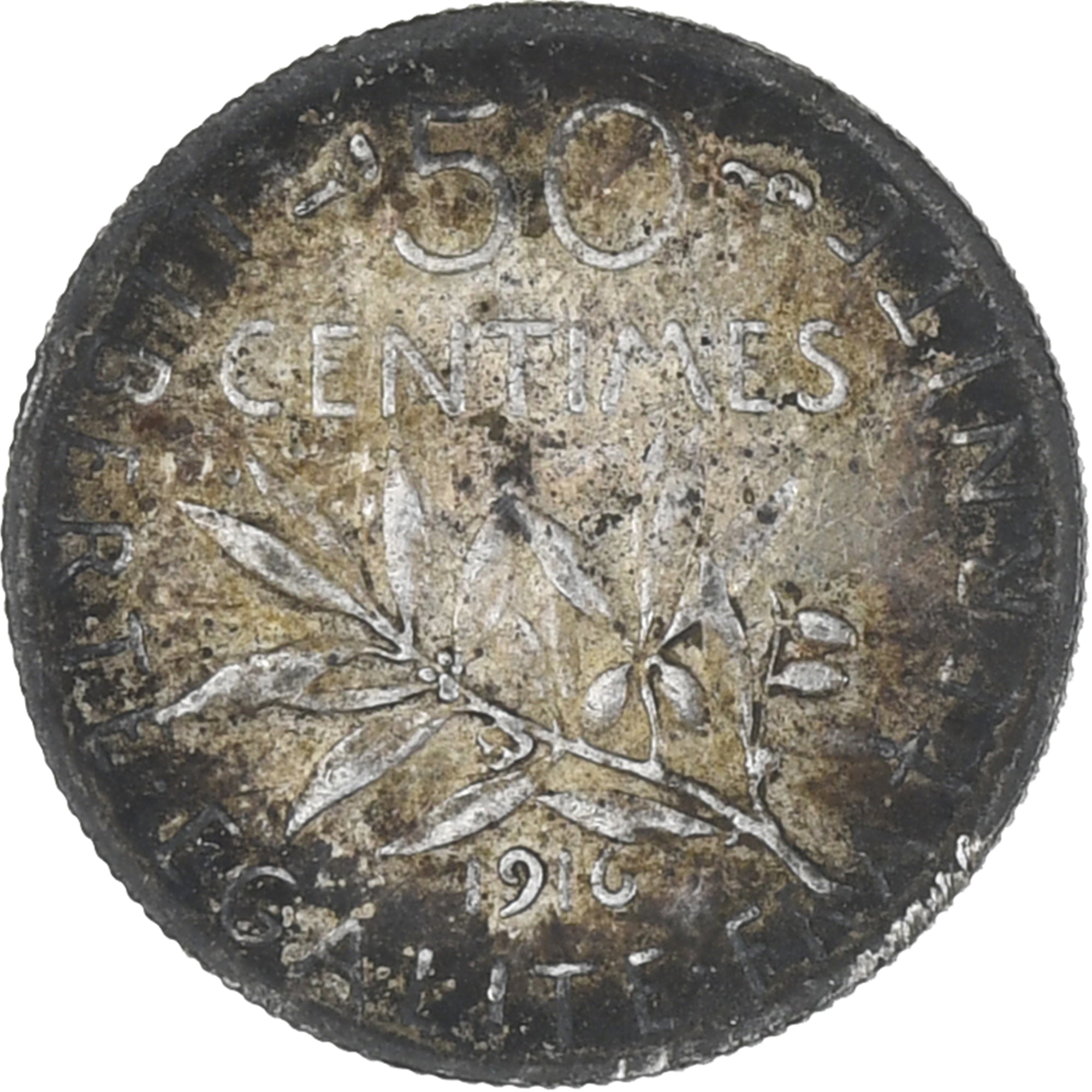 Munten, Frankrijk, Semeuse, 50 Centimes, 1916, Paris, ZG+, Zilver, KM:854