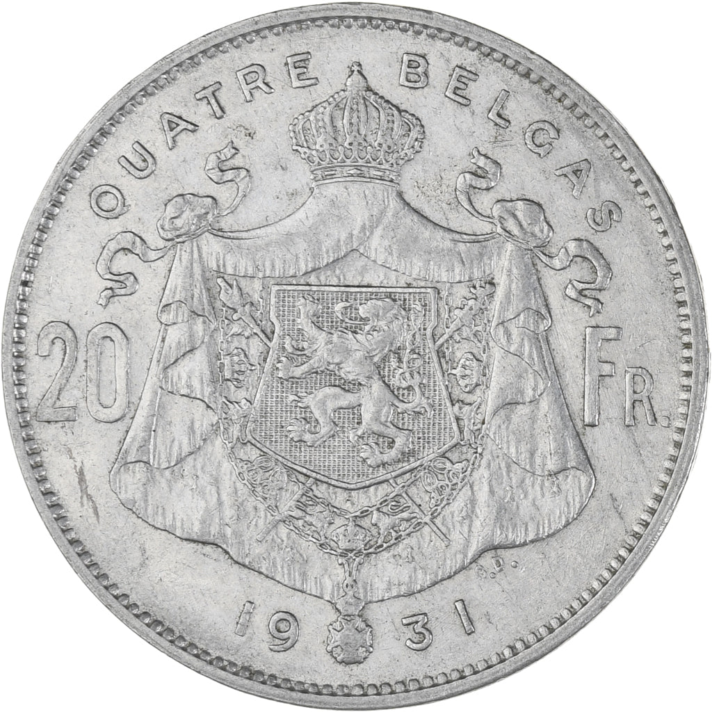 België, 20 Francs, 20 Frank, 1931, ZF, Nickel, KM:101.1
