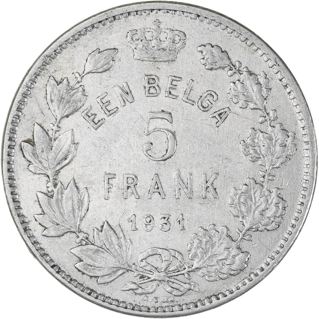 Moneta, Belgio, 5 Francs, 5 Frank, 1931, BB+, Nichel, KM:98