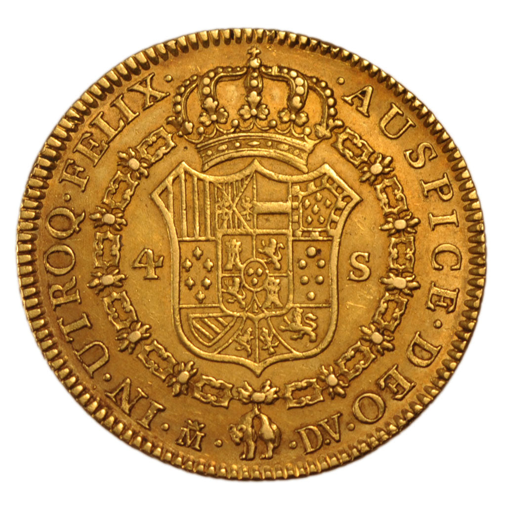 Spain, 4 Escudos, 1786, Madrid, AU(50-53), Gold, 13.50