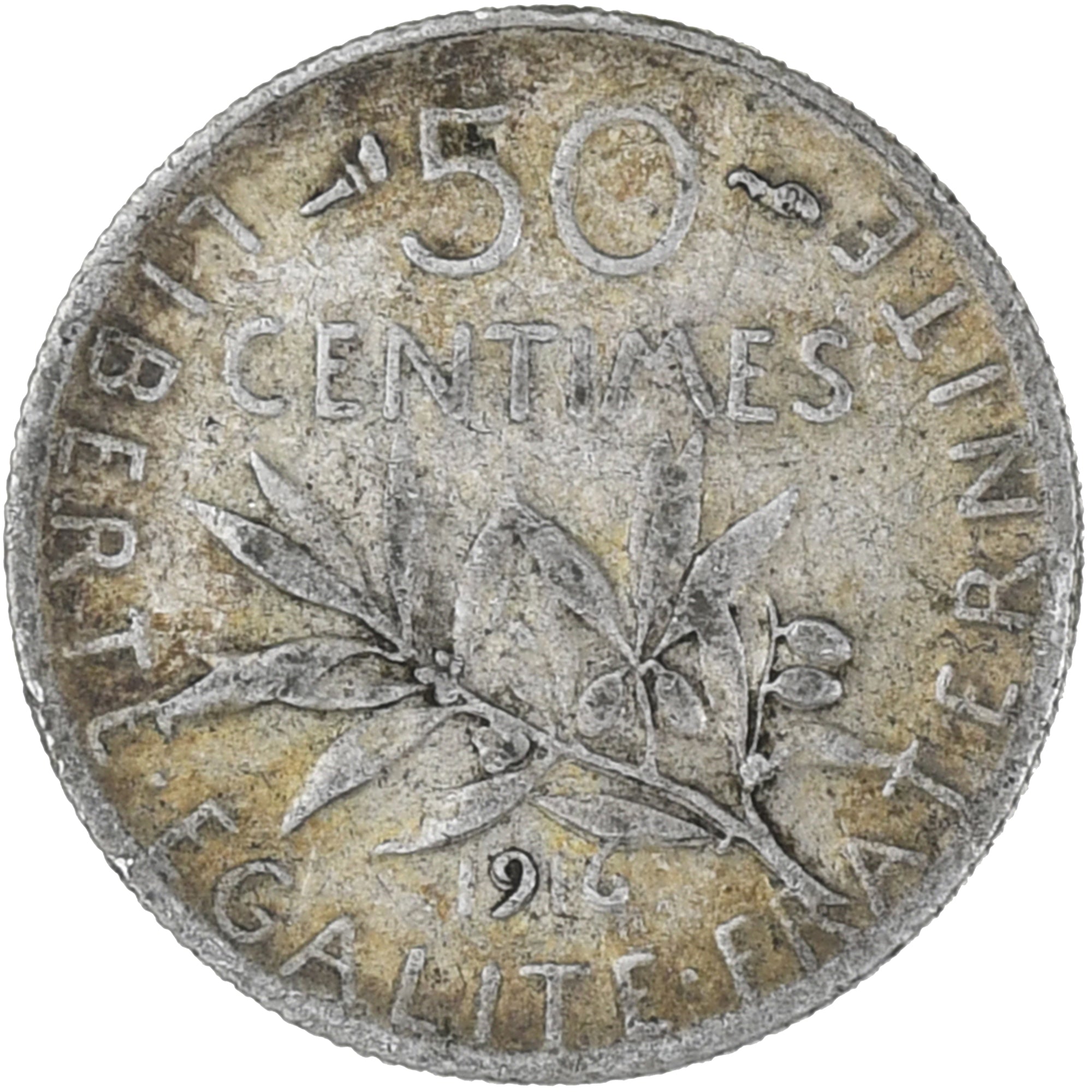 Munten, Frankrijk, Semeuse, 50 Centimes, 1916, Paris, ZF, Zilver, KM:854
