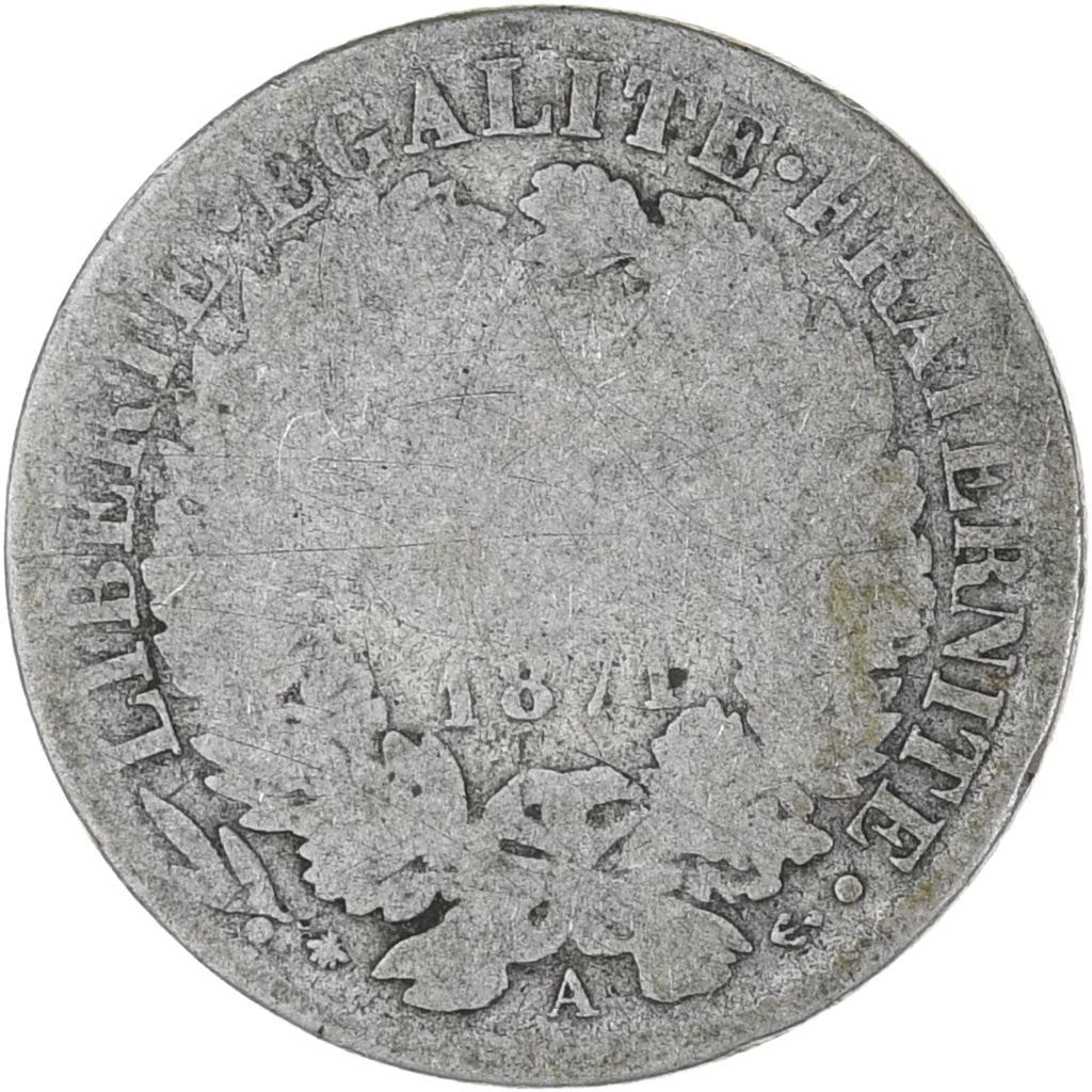 Münze, Frankreich, Cérès, Franc, 1871, Paris, SGE+, Silber, KM:822.1