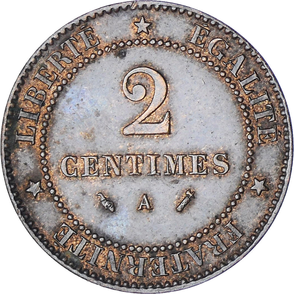 Moeda, França, Cérès, 2 Centimes, 1886, Paris, VF(30-35), Bronze, KM:827.1