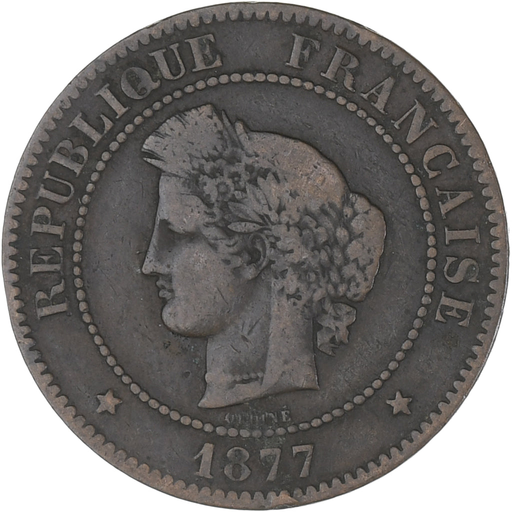 Moneta, Francia, Cérès, 5 Centimes, 1877, Bordeaux, BB, Bronzo, KM:821.2